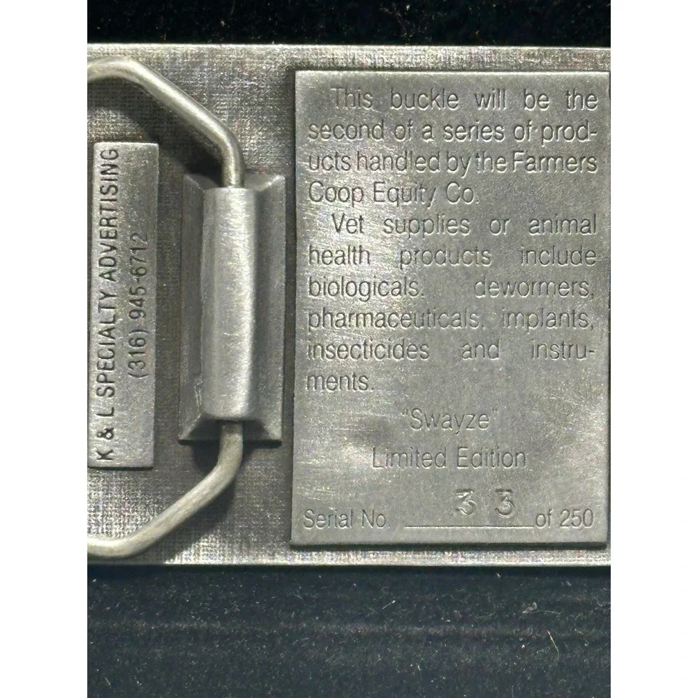 Vintage 1989 Farmers Coop Isabel KS Cow Vet Limited Edition 33/250 Belt Buckle
